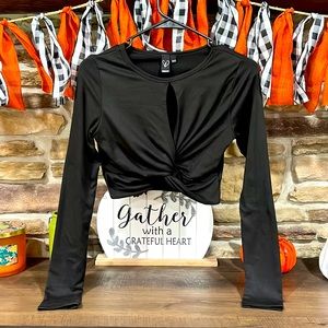 Black Long Sleeved Crop Top with Chest Cutout